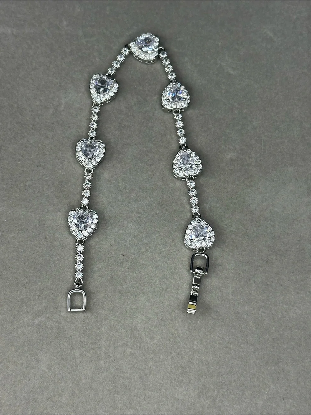 Sterling Silver Heart Drop Cubic Zirconia Tennis Bracelet - Clear